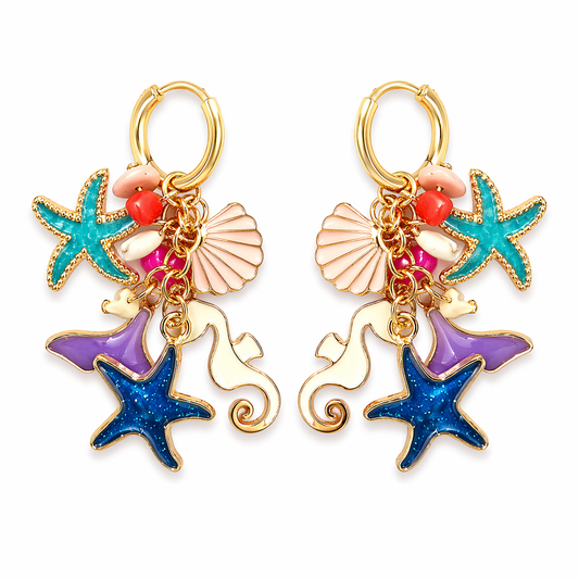 Ocean Charm Hoop Earrings – Colorful Gold Statement