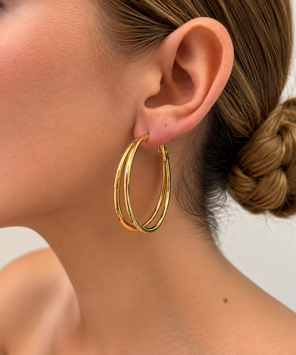 Double Golden Hoop Earrings