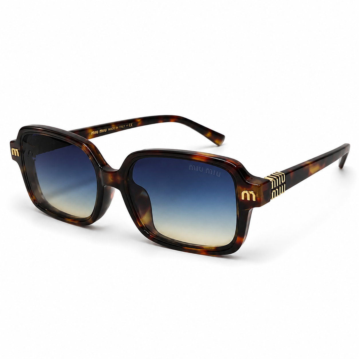 Tortoiseshell Oversized Square Sunglasses with Blue Gradient Lenses