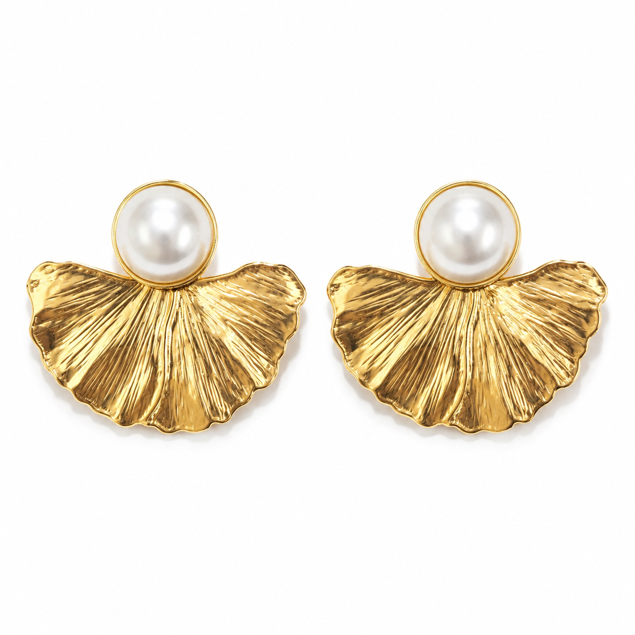 Golden Ginkgo Pearl Statement Earrings