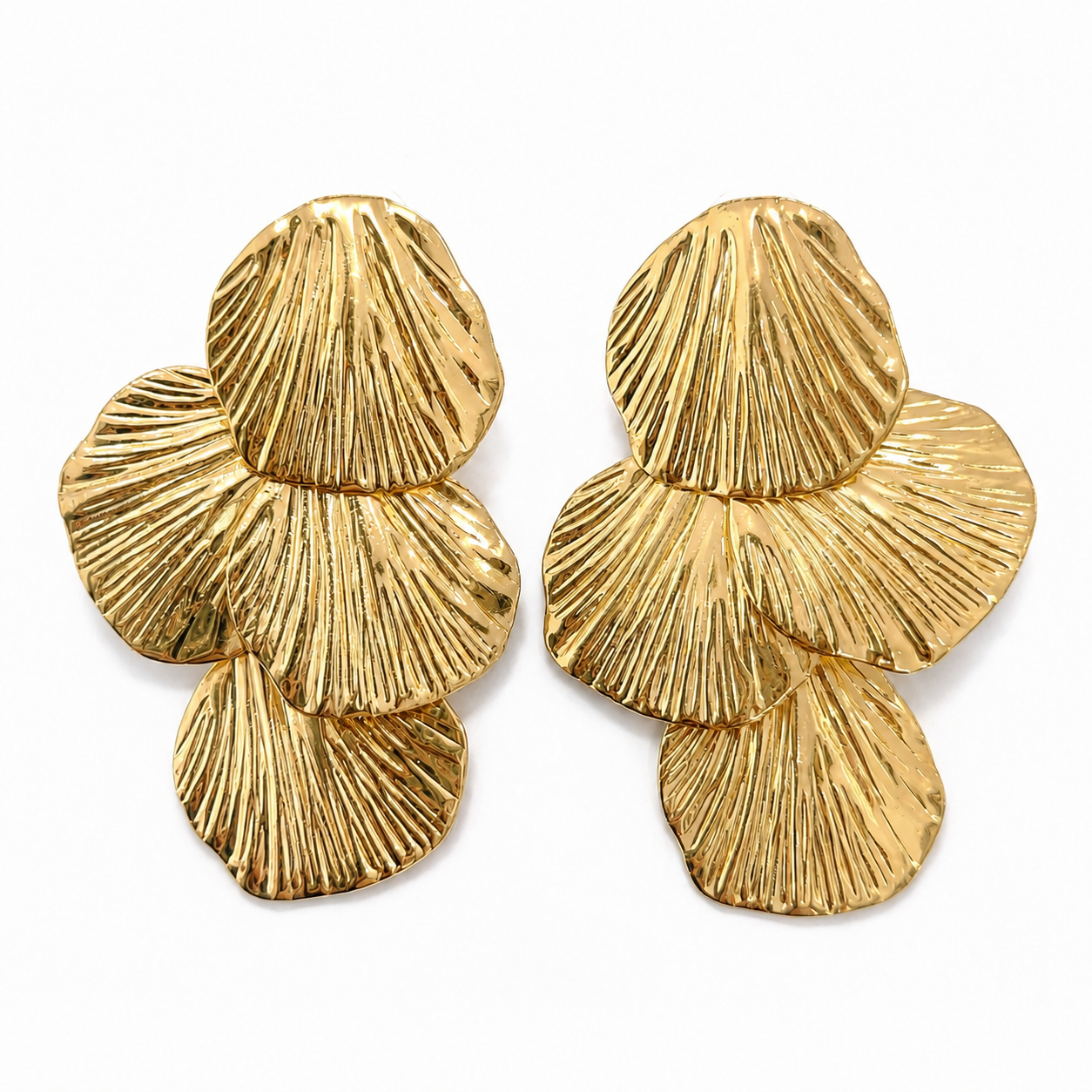 Golden Shell Cascade Statement Earrings