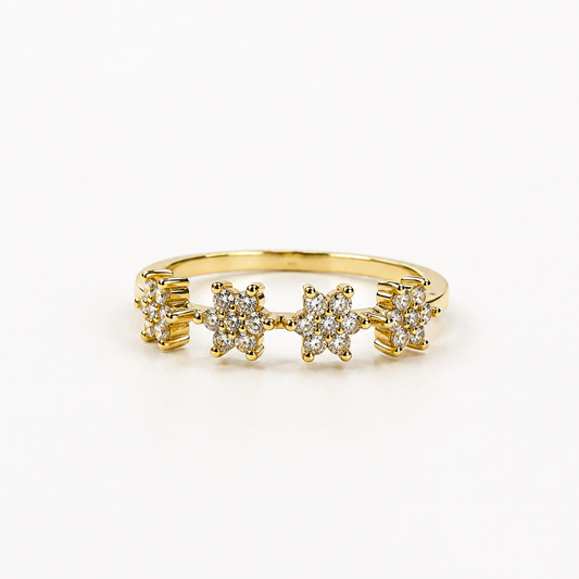 Golden Crystal Adjustable Blossom Ring