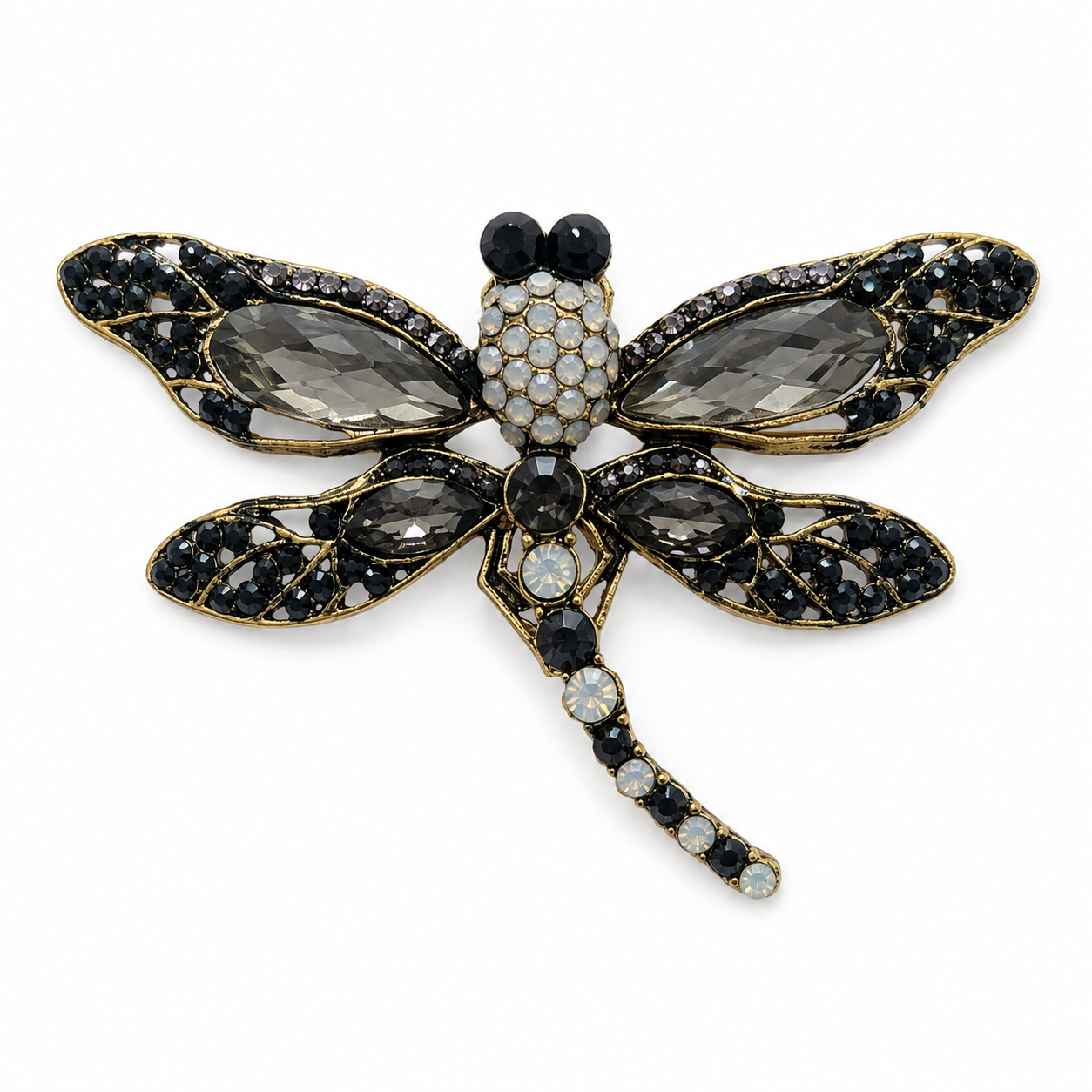 Midnight Dragonfly Crystal Brooch