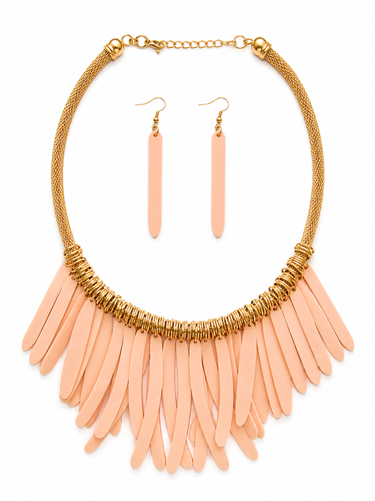 Antique Gold Blush Fringe Statement Necklace Set