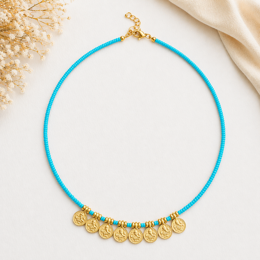 Turquoise Gold Coin Necklace