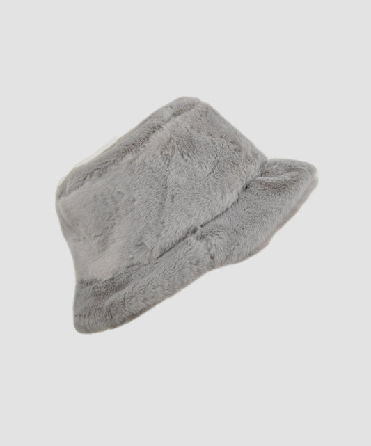 Grey Faux Fur Bucket Hat